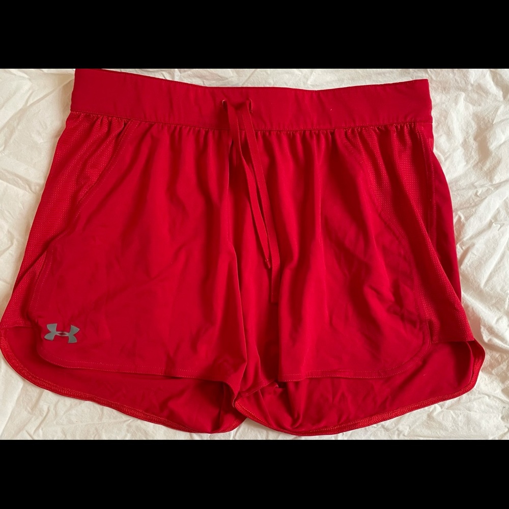 Red under armour running shorts